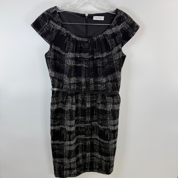 Calvin‎ Klein Sheath Dress Plaid Print Career Office Wear Black Size 6 - Picture 1 of 15